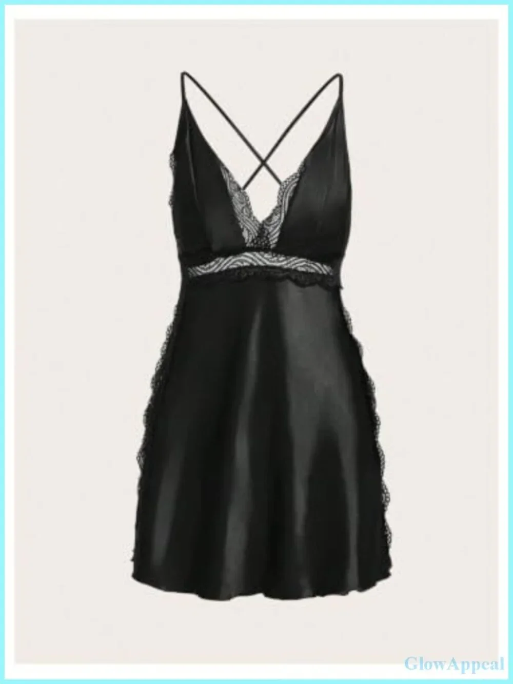 Satin Babydoll Nightgown Lace Trim Criss-Cross Back Chemise Mini